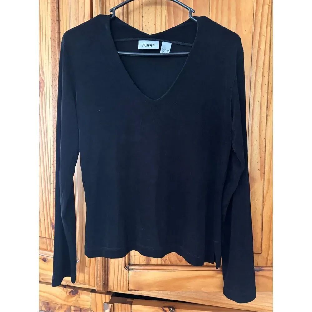 Chico’s Travelers Slinky Black Vneck Top